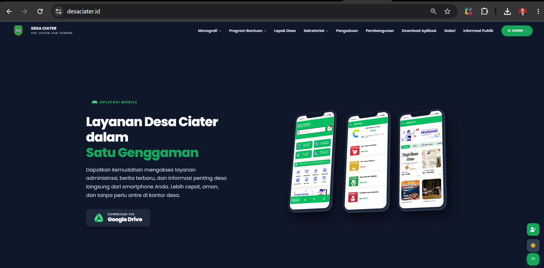 Aplikasi mobile Desa Ciater